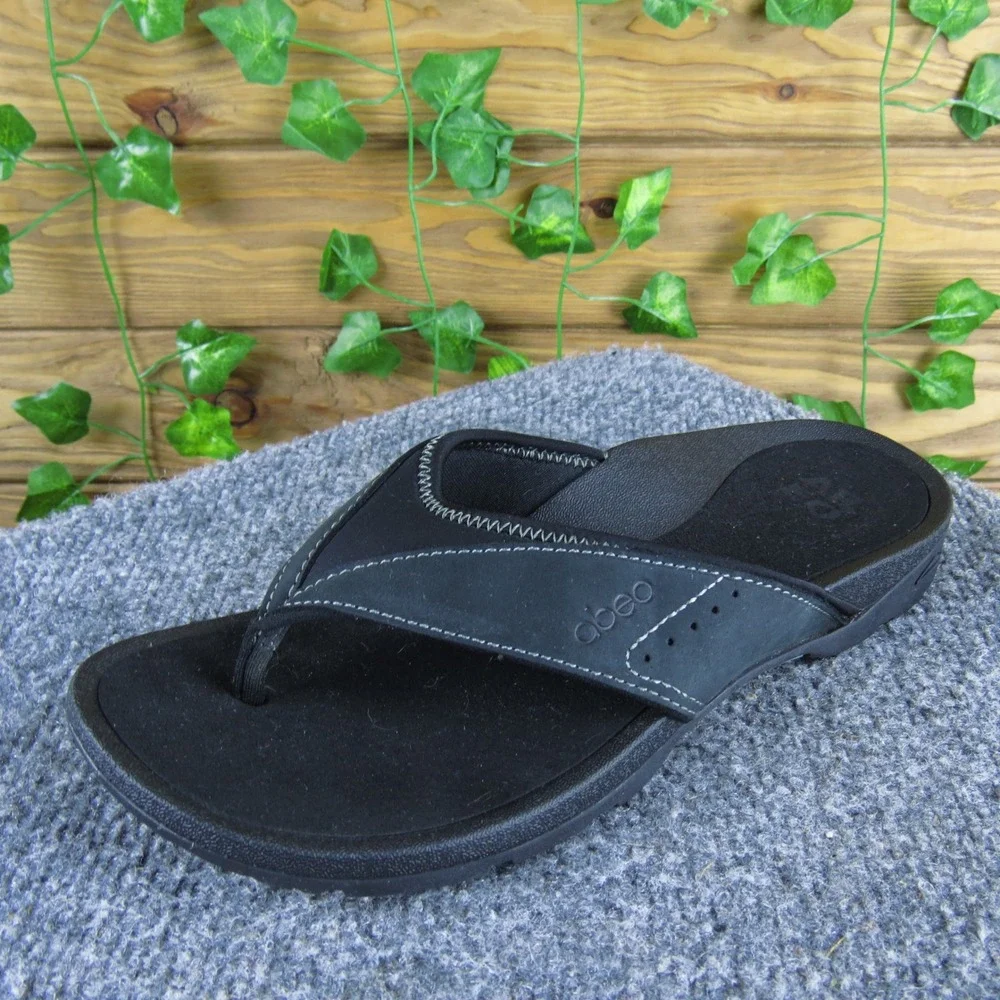 Abeo Balboa Black Leather Sandals Women 6.5 Narrow Orthotic Arch Support Comfort
